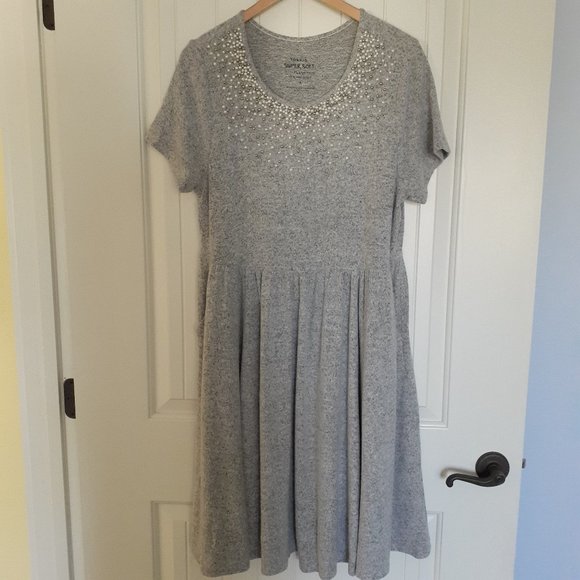 torrid Super Soft Plush Light Grey Pearl Neck Skater Dress Heather Gray Size 1X - Picture 1 of 13